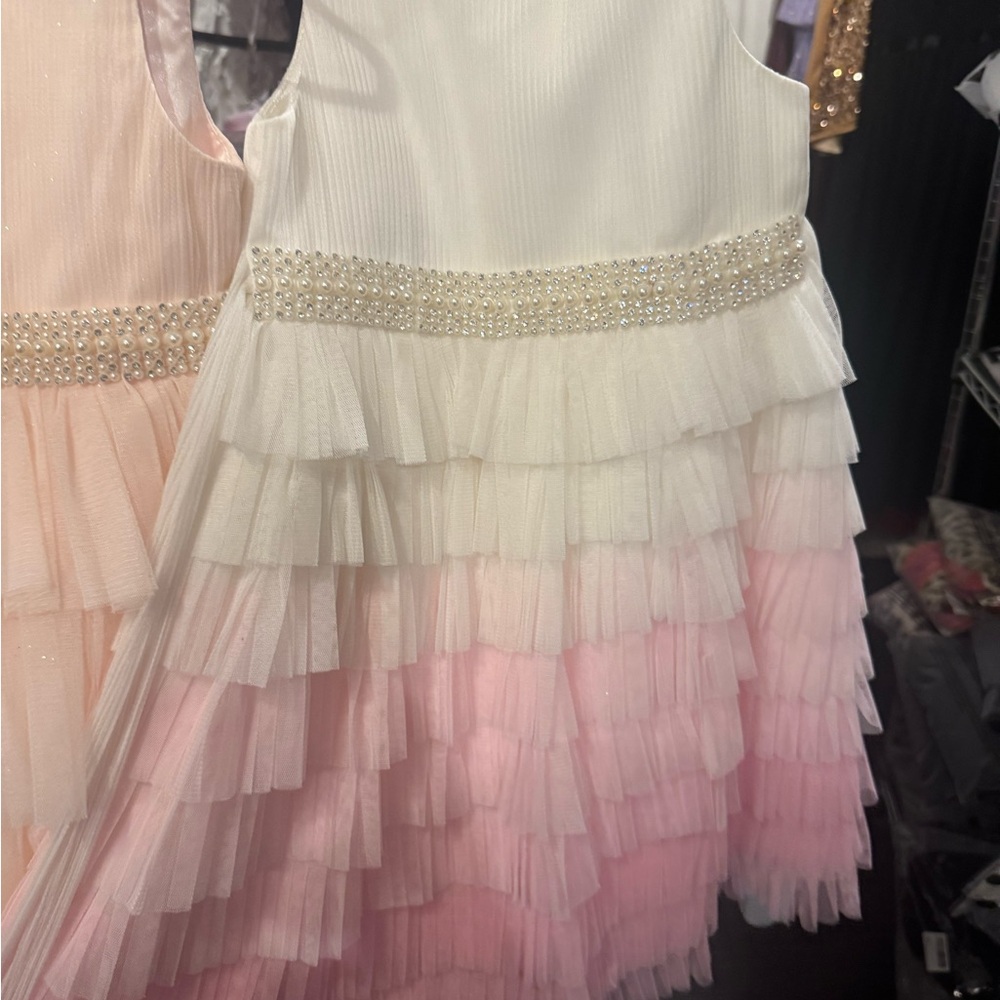 Elegant Pink and White Layered Kids Dress